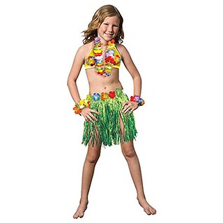 Kaku Fancy Dresses Hawaiian Girl Costume, Flower Hawaiian Costume For Summer Beach Party - Green For Girls Free Size Kaku Fancy Dresses Hawaiian Girl Costume, Flower Hawaiian Costume For Summer Beach Party - Green For Girls Free Size
