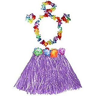                       Kaku Fancy Dresses Hawaiian Girl Costume, Flower Hawaiian Costume For Summer Beach Party - Purple For Girls Free Size                                              