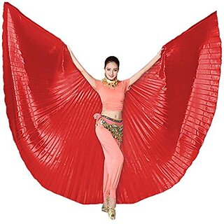                       Kaku Fancy Dresses Shining Isis Belly Dance Wings Red Pack of 1 With Stick For 360 Degree Dancing Wings Prop Free-Size                                              