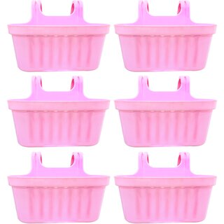                       GARDEN DECO Plastic Double Hook Hanging Pot with Durable Plastic Glossy Finsih (Set of 6 Pcs, Baby-Pink)                                              