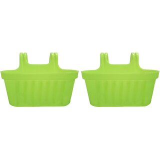                       GARDEN DECO Plastic Double Hook Hanging Pot with Durable Plastic Glossy Finsih (Set of 2 Pcs, Lime Green)                                              