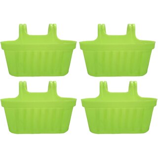                       GARDEN DECO Plastic Double Hook Hanging Pot with Durable Plastic Glossy Finsih (Set of 4 Pcs, Lime Green)                                              