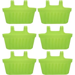                       GARDEN DECO Plastic Double Hook Hanging Pot with Durable Plastic Glossy Finsih (Set of 6 Pcs, Lime Green)                                              