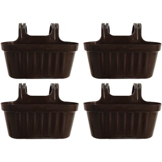                       GARDEN DECO Plastic Double Hook Hanging Pot with Durable Plastic Glossy Finsih (Set of 4 Pcs, Light Brown)                                              