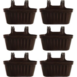                       GARDEN DECO Plastic Double Hook Hanging Pot with Durable Plastic Glossy Finsih (Set of 6 Pcs, Light Brown)                                              