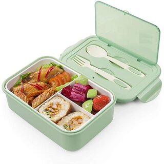                       Lunch Box and Spoon, Reusable 3-Compartment Divided Food Storage Container Boxes 1 Containers Lunch Box  (1400 ml)                                              