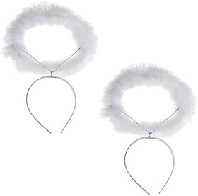 Kaku Fancy Dresses Angel Hairband/Fluffy Hairband/Halo Hairband/Fairy Hairband/ White, For Girls - Pack of 2