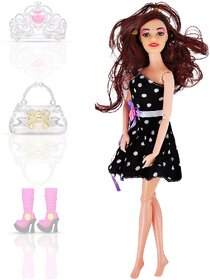 Aseenaa Plastic Fashion Long Hair Doll with Movable Joints Doll for Kids, and Fashion Accessories Dolls Set for Kids