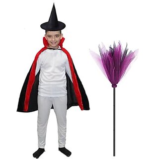                       Kaku Fancy Dresses Halloween Dracula Cloak Cape Robe with Pointy Hat  Witch Broomstick for Children  Horror Costume                                              