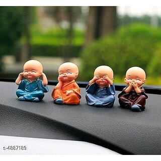                       Polyresin Baby Monk Buddha Idols Standard Multicolour, 4 Pieces                                              