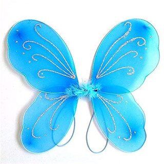                       Kaku Fancy Dresses Blue Butterfly Wings with Hairband And Wand Stick For Girls - Pack of 5                                              