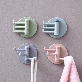 Maliso Rotating Wall Hook Home Plain Hook Nail-Free 3 Sticky Hook for Kitchen Bathroom (Pack of 4)