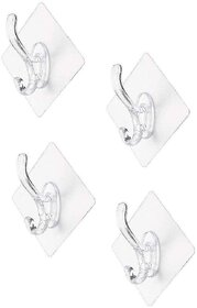 Maliso Self Adhesive Transparent Heavy Duty Wall Hat Hanger Hook for Bathrooms Kitchen (Pack of 4)