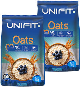 UNIFIT Oats 100 Natural Wholegrain High Protein  Fibre Oats for Weight  Reducing Cholesterol 500g (Pack of 2)
