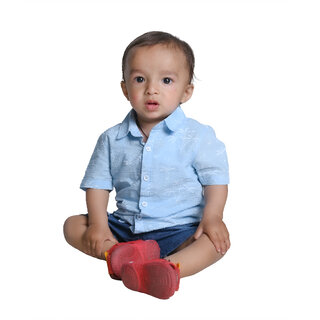                      Kid Kupboard Cotton Baby Boys Shirt, Light Blue, Half-Sleeves, Collared Neck, 9-12 Months KIDS6114                                              