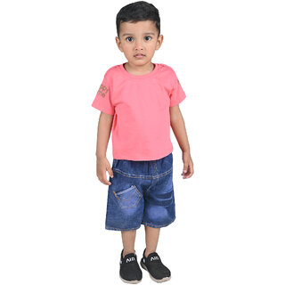                       Kid Kupboard Cotton Baby Boys T-Shirt, Dark Pink, Half-Sleeves, Round Neck, 4-5 Years KIDS6115                                              