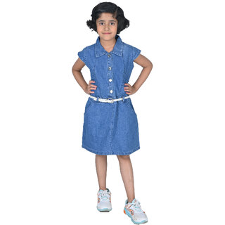                       Kid Kupboard Cotton Girls A-Line Dress, Blue, Collared Neck, 8-9 Years KIDS6138                                              