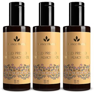 Avimee Herbal Pure Sweet Almond Oil | Fights Split Ends, Strengthens Hair | 3*50Ml Hair Oil (150 Ml)