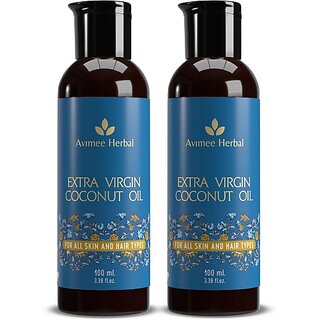                       Avimee Herbal Extra Virgin Coconut Oil, With Vitamin E, For Hair Growth, 2*100 Ml Hair Oil (200 Ml)                                              