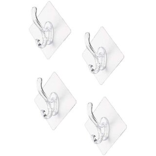                       Maliso Self Adhesive Transparent Heavy Duty Wall Hat Hanger Hook for Bathrooms Kitchen (Pack of 4)                                              