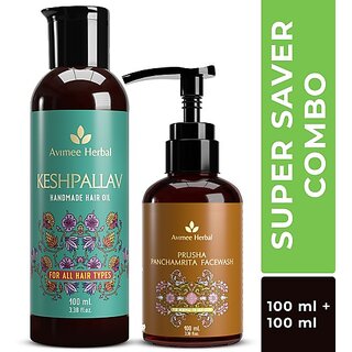                       Avimee Herbal Keshpallav Hair Oil (100Ml) + Prusha Panchamrita Facewash (100Ml) (Super Saver Combo) (2 Items In The Set)                                              