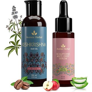                       Avimee Herbal Anti Grey Hair Super Saver Combo: Keshkrishna Hair Oil And Scalptone Grey Hair Serum (2 Items In The Set)                                              