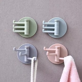                       SAG Rotating Wall Hook Home Plain Hook Nail-Free 3 Sticky Hook for Kitchen Bathroom (Pack of 4)                                              