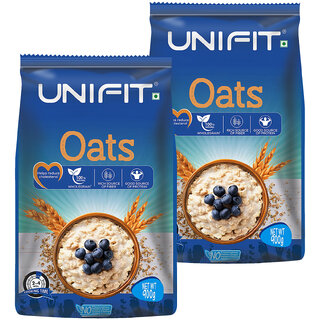 UNIFIT Oats 100 Natural Wholegrain  High Protein  Fibre  Oats for Weight  Reducing Cholesterol 900g (Pack of 2)