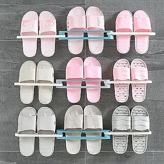                       FUSIONMAX Slippers Rack Hanging Shoe Organizers for Home 3 in 1 Folding Holder Shoes Hanger Wall Mounted Shoe and Bathro                                              