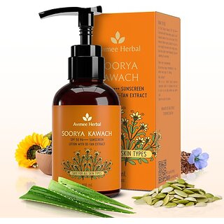 Avimee Herbal Sunscreen - Spf 50 Pa++++ Soorya Kawach Sunscreen Lotion With Detan Extracts (100 Ml) Avimee Herbal Sunscreen - Spf 50 Pa++++ Soorya Kawach Sunscreen Lotion With Detan Extracts (100 Ml)