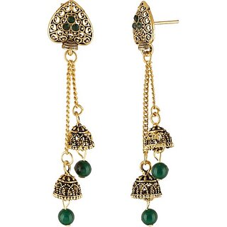                       Unvira Long Chain Earing Beads Brass Stud Earring                                              