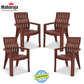                       Maharaja Fortuner Plastic Chair for Home (Brown, Set of 4, Pre-Assembled)                                              