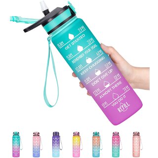 Water Bottle with Times to Drink and Straw, Motivational Drinking Water Bottles with Carrying Strap, Leakproof BPA Free