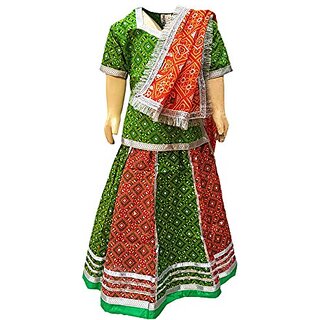                       Kaku Fancy Dresses Indian State Rajasthani Folk Dance Farmer Costume For Kids/Lehenga Choli Dupatta Farmer Costume                                              