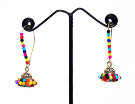 Adorable Multicolor Beads Jhumki Drops Crescent Hoop Earring For Women  Girls