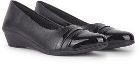 RAHEGAS Women's Stylish Formal Slip-On Bellies  Ballerina Comfortable Wedge Heels (Black)