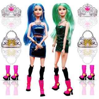                       Aseenaa Baby Dolls for Girls with Accessories  Baby Doll Toys for Kids  Cute Doll Toy Set for Girl (Blue and Green)                                              