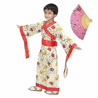                       Kaku Fancy Dresses Kimono Dress For Girls With Fan  Japanese Kimono For Girls                                              