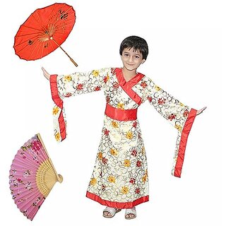                       Kaku Fancy Dresses Kimono Dress For Girls With Fan  Japanese Umbrella  Japanese Kimono Costume Set For Girls                                              