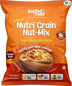 Beyond Food Nutri Grain Nut-Mix - Peri Peri Masala, 360GM (30G X 12 Pack) - Healthy, Zesty & Energizing Snack for Breakfast, Snacking, and Busy Moments - Ready to Eat Snack for Office, Travel & School