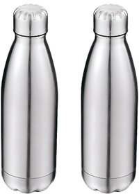 Aseenaa Stainless Steel Double Walled Flask Bottle, Hot and Cold, 500ml, 2 Unit, Silver