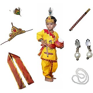                       Kaku Fancy Dresses Krishna Costume For Kids  Baby Krishna Dress For Janmashtami/ Kanha Costume For Baby Boys/Girls                                              