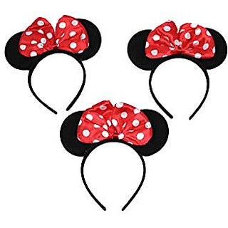                       Kaku Fancy Dresses Minnie Cartoon Character Theme Hair Band - Red-Black, Free Size, For Boys  Girls (Pack of 10)                                              