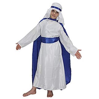                       Kaku Fancy Dresses Mother Mary Christmas Day Costume - White  Blue, For Girls                                              