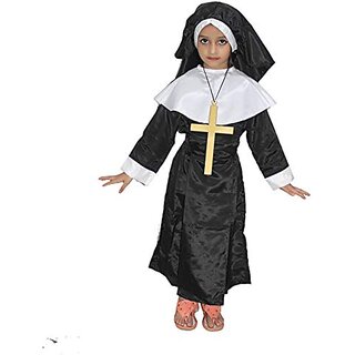                       Kaku Fancy Dresses Our Community Helper Nun Costume - Black  White, For Girls                                              
