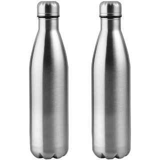 Aseenaa Stainless Steel Double Walled Vacuum Flask/Water Bottle, 24 Hours Hot and Cold, 1000 ml, Pack of 2, Silver