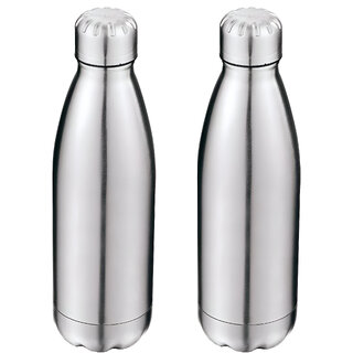                       Aseenaa Stainless Steel Double Walled Flask Bottle, Hot and Cold, 500ml, 2 Unit, Silver                                              