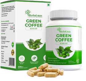 Herbal max Green Coffee Bean Extract Pure (50 GCA) 800 Mg 60 Capsules 100 Natural Weight Loss Supplement