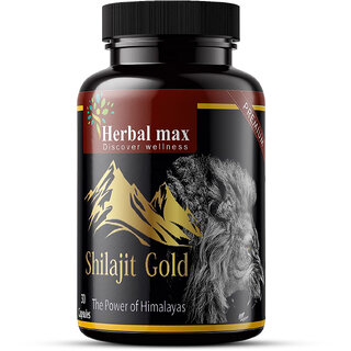                       Herbal max Shilajith Gold Capsule Boost Energy  Vitality for Men  Women - 30 Capsule                                              