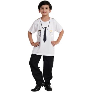                       Kaku Fancy Dresses Printed Round Neck Pilot T-Shirt For Kids  Our Helper Pilot Costume T-Shirt For Kids                                              